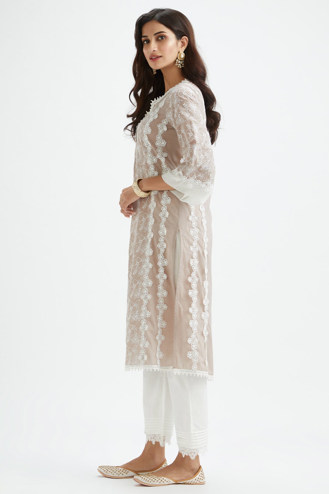 Mulmul Cotton Vireo Grey Kurta With Thin Pintuck White Pyajama