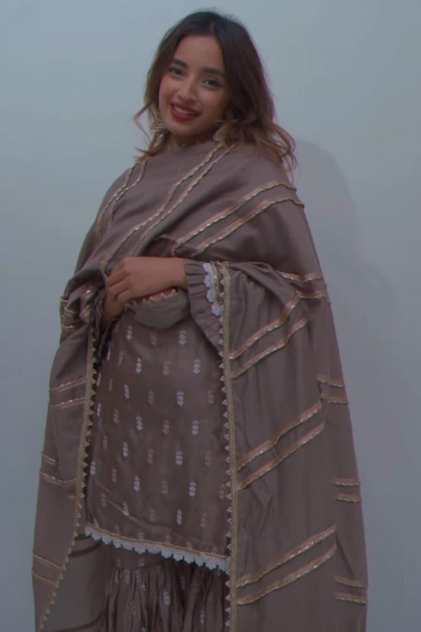 Mulmul Cupro Silk Florence Grey Kurta With Florence Dark Grey Garara