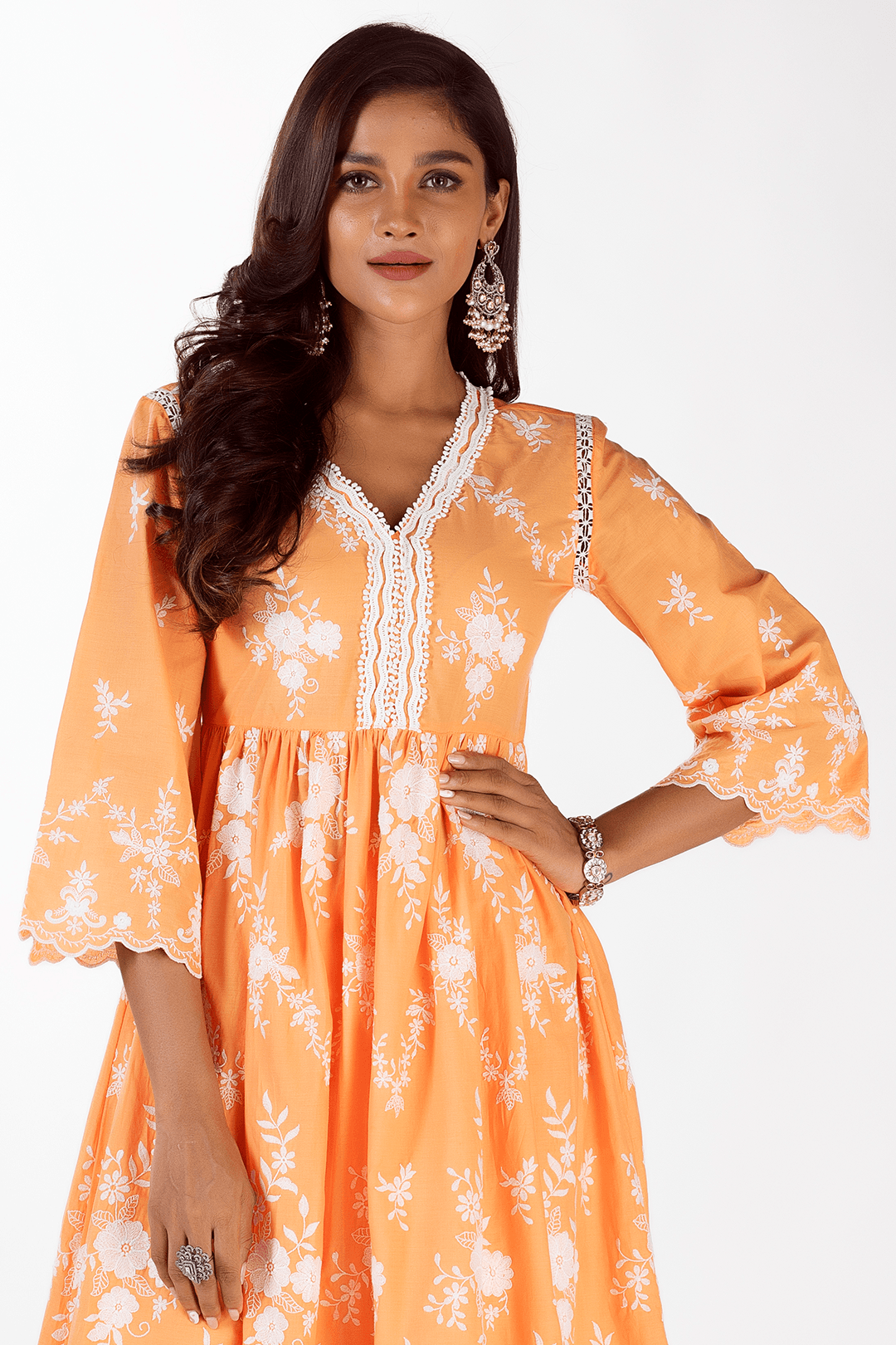 Mulmul Cotton Zambi Orange Kurta