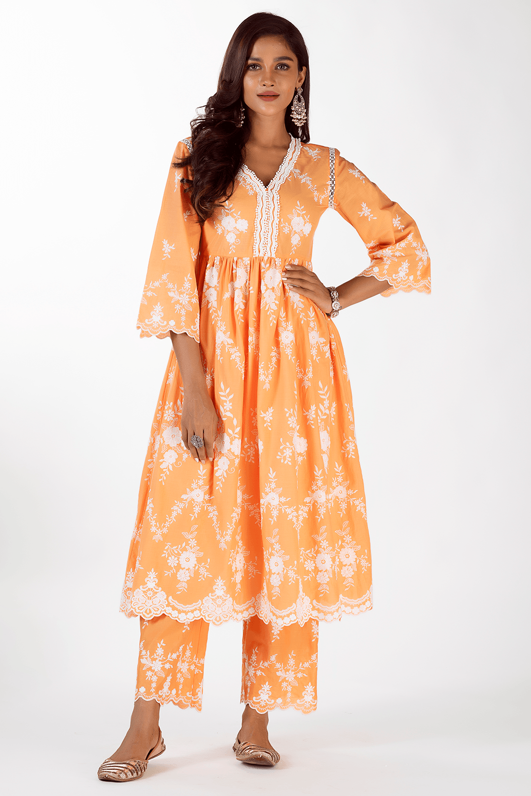 Mulmul Cotton Zambi Orange Kurta