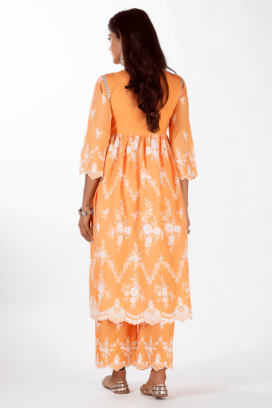 Mulmul Cotton Zambi Orange Kurta With Zambi Orange Pant