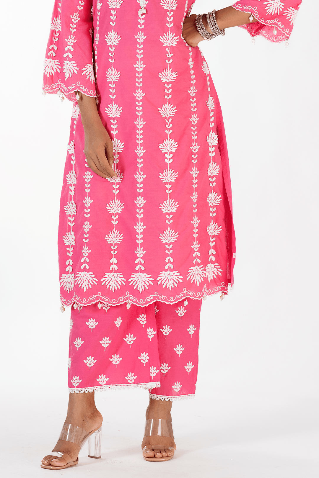 Mulmul Cotton Zaira Fuchsia Kurta With Zaira Fuchsia Palazzo