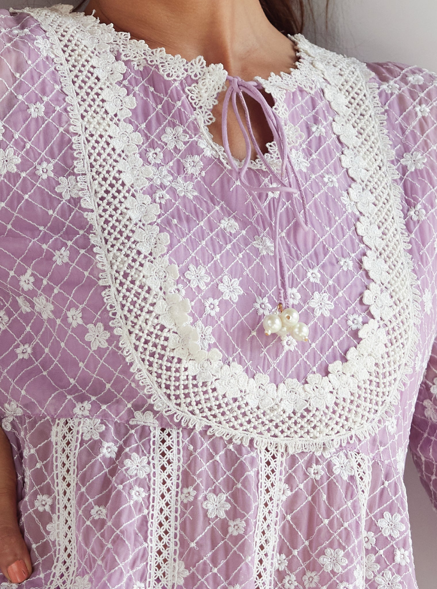 Mulmul Organza Zola Lilac Anarkali Kurta With Mulmul Cotton Zola Lilac Pant