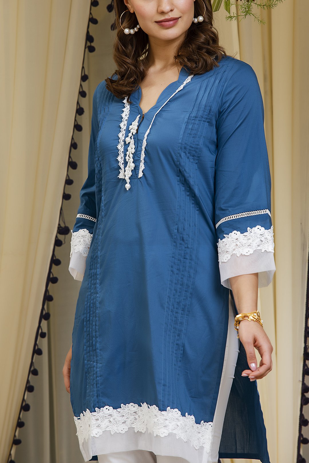 Mulmul Cotton Orchid  Kurta With Embroidered  Organza pyajamas