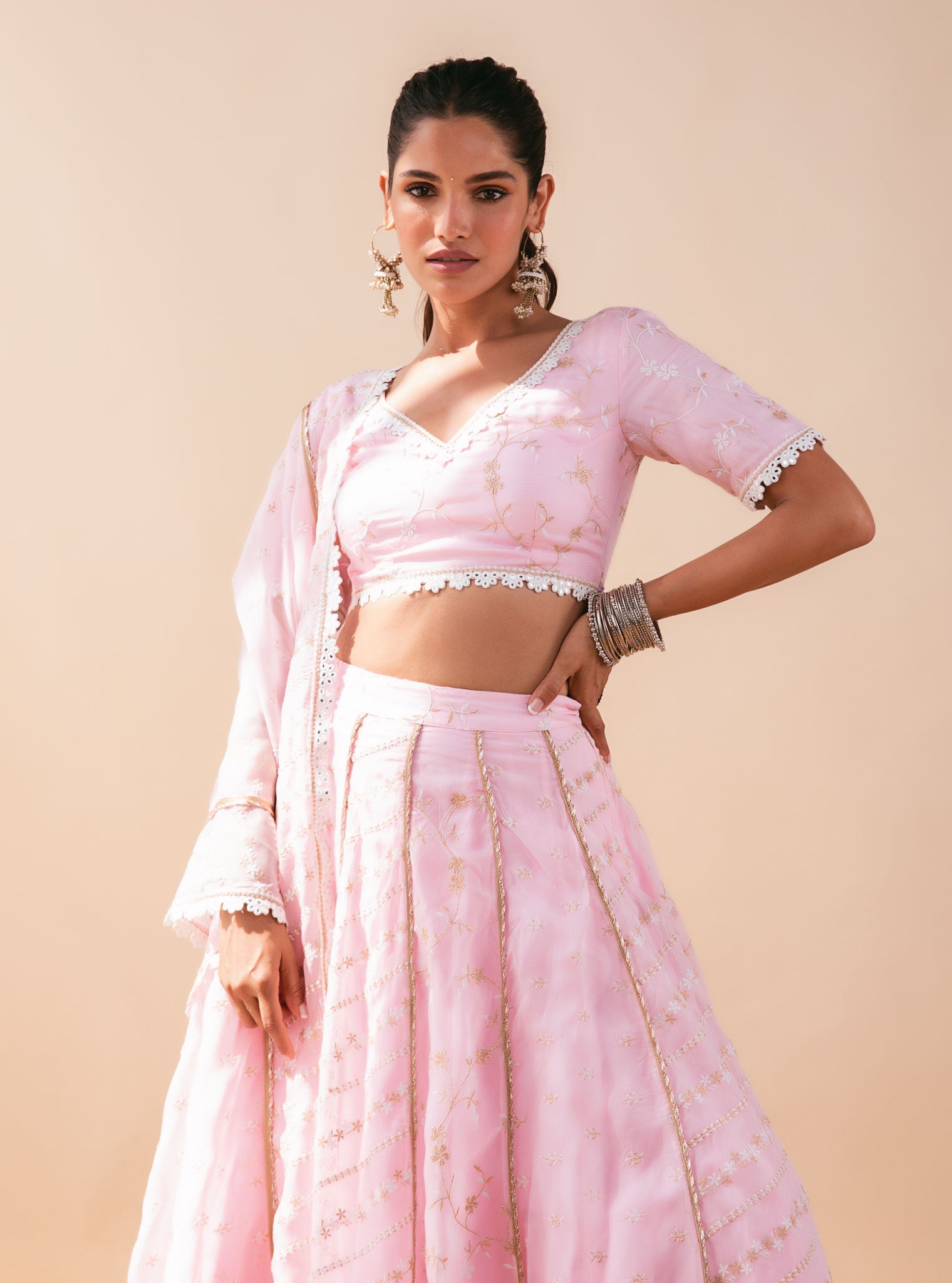 Mulmul Keylong Pink Organza Lehenga