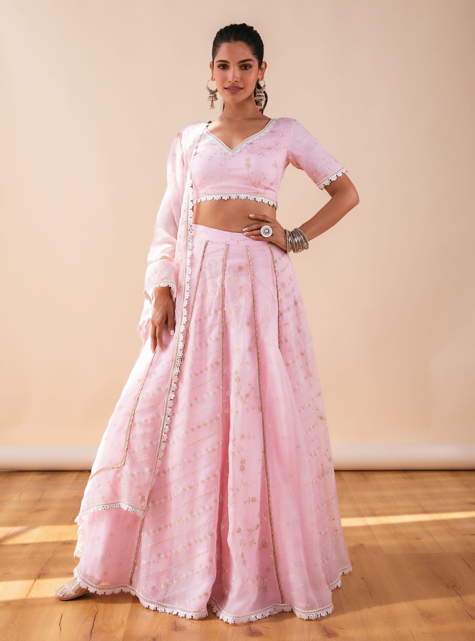 Mulmul Keylong Pink Organza Lehenga