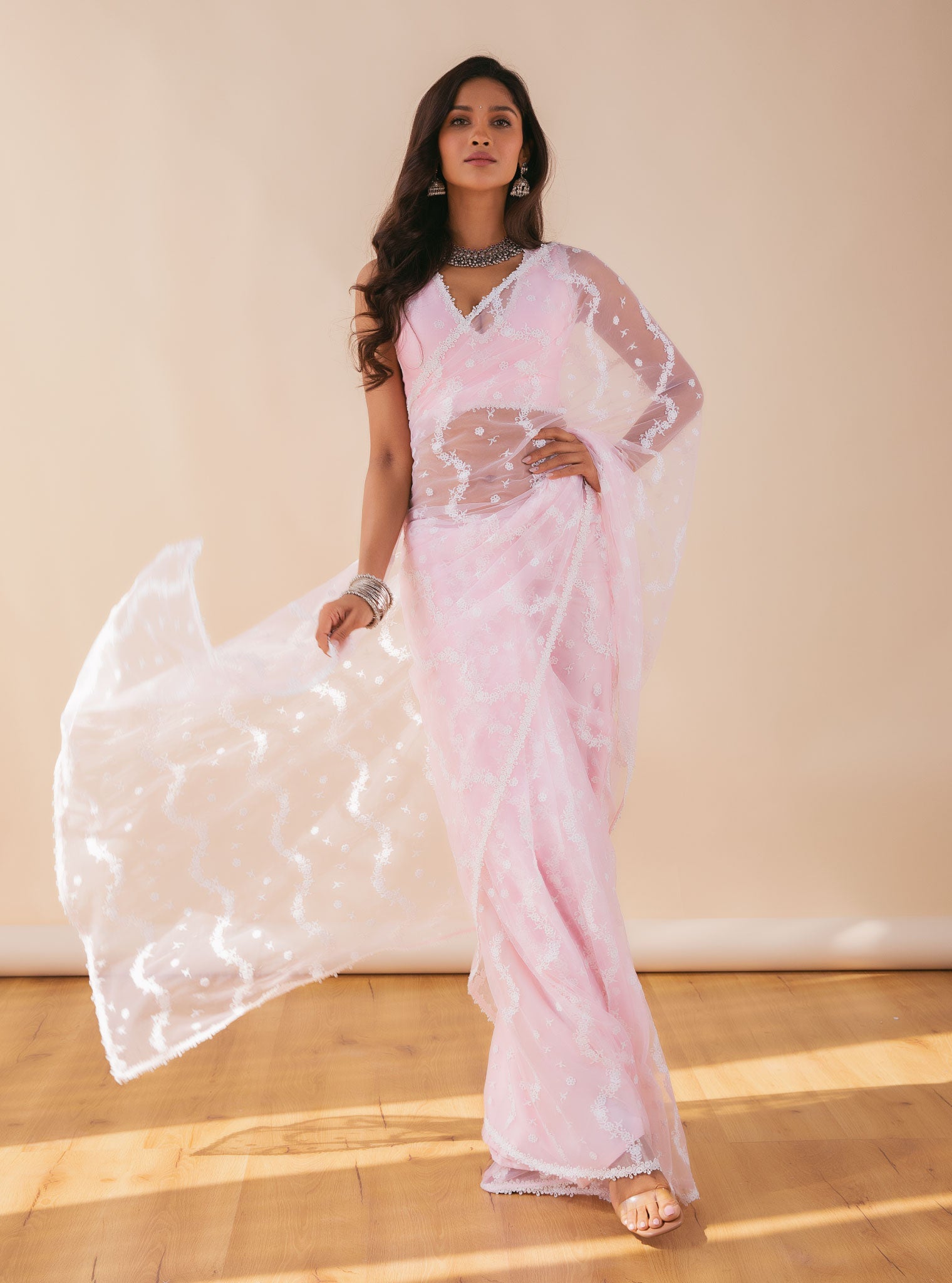 Mulmul Net Kolli Pink Saree