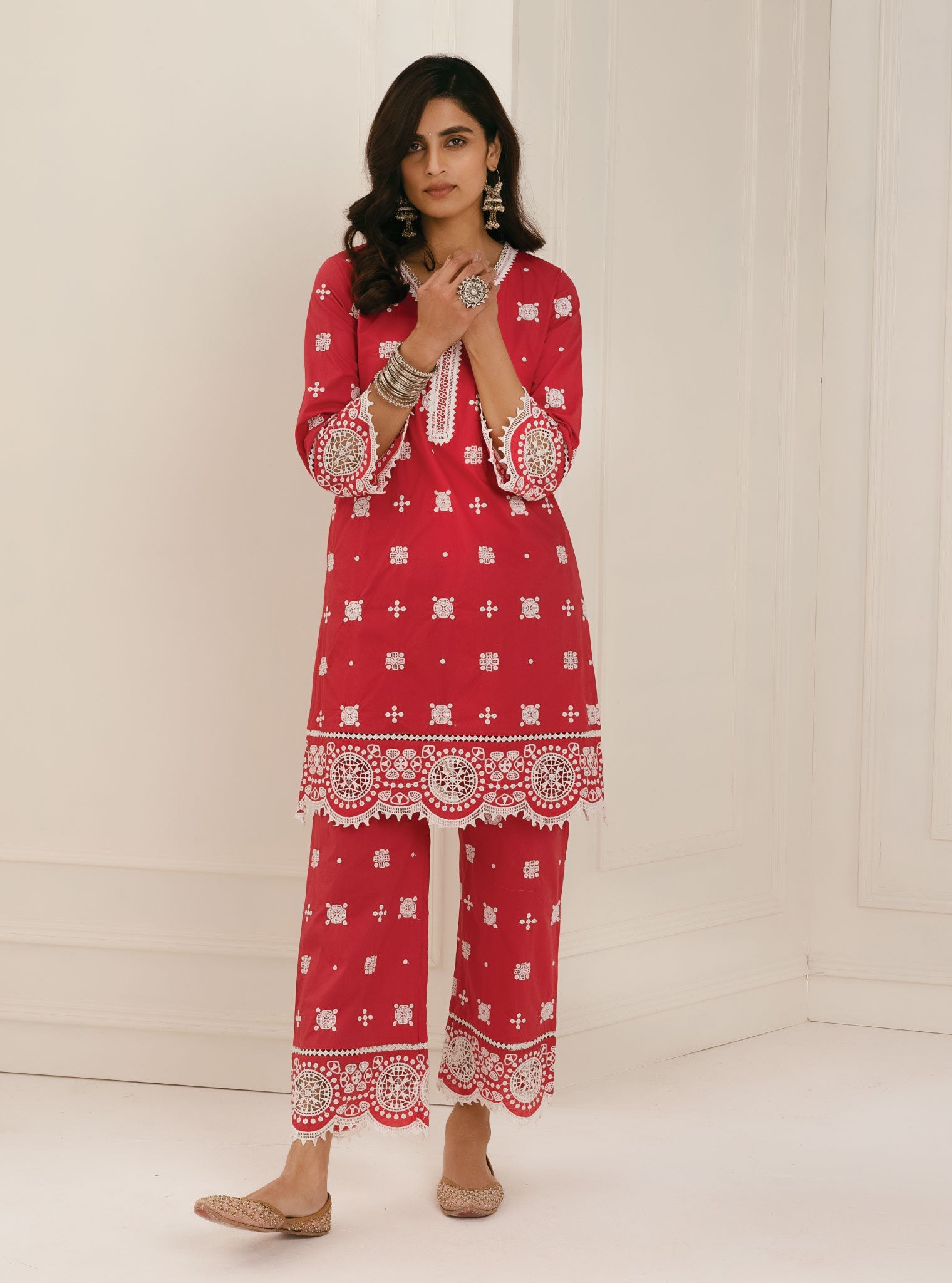 Mulmul Cotton Leh Red Kurta