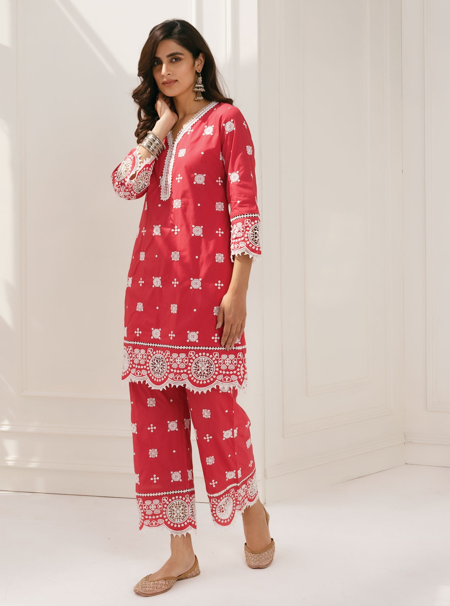 Mulmul Cotton Leh Red Kurta