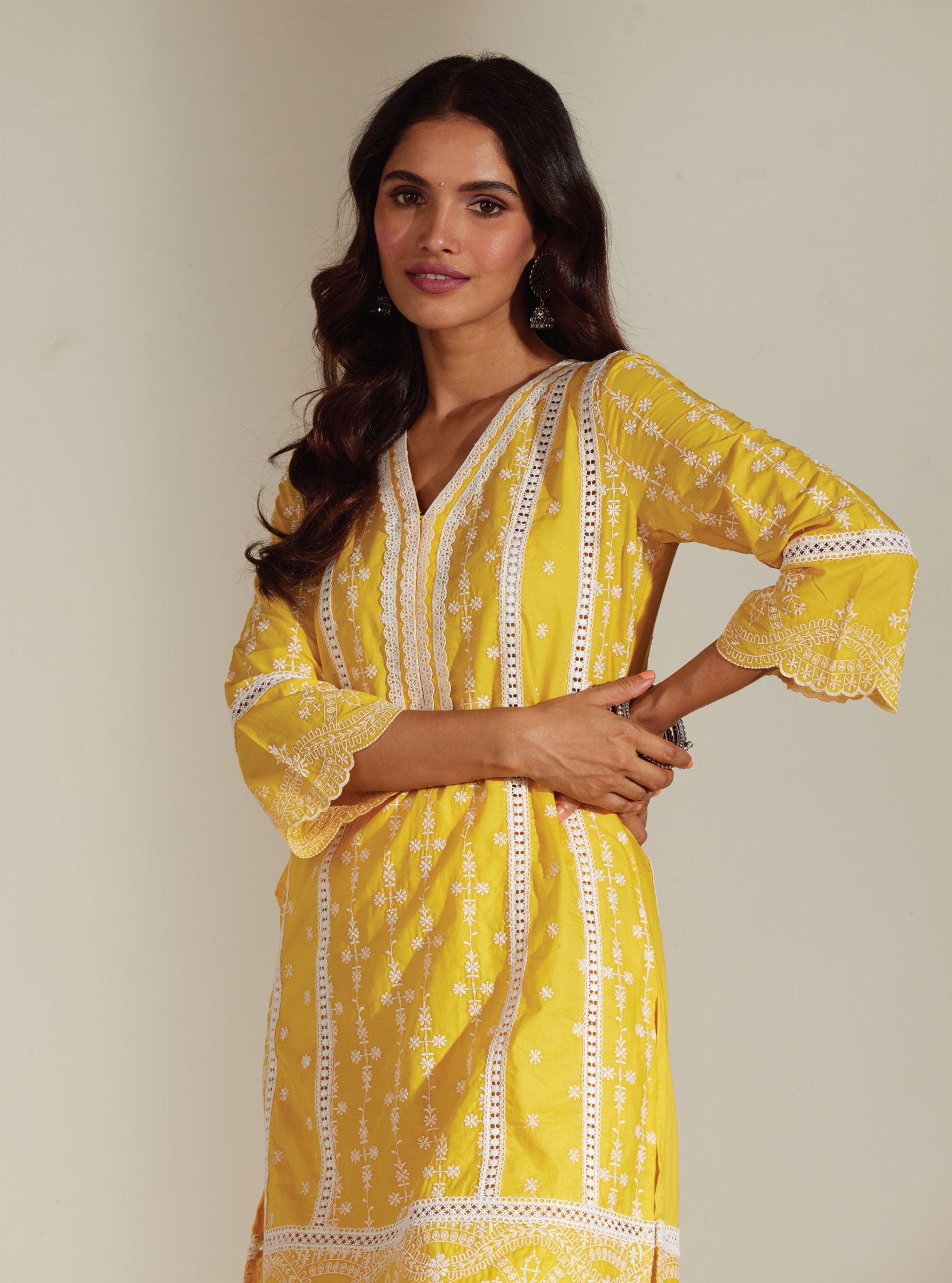 Mulmul Cotton Melanie Mango Kurta With Melanie Mango Pant