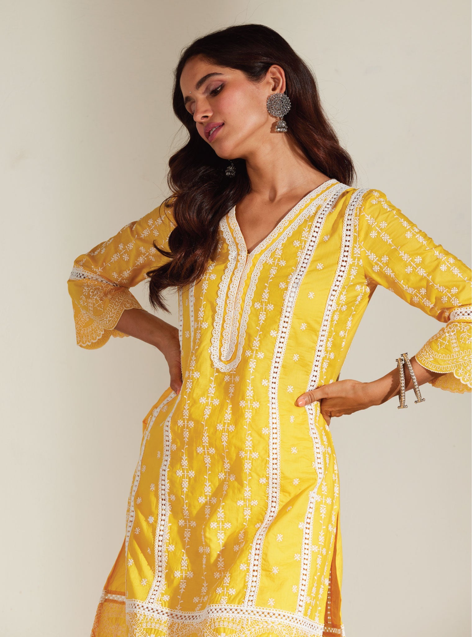 Mulmul Cotton Melanie Mango Kurta With Melanie Mango Pant