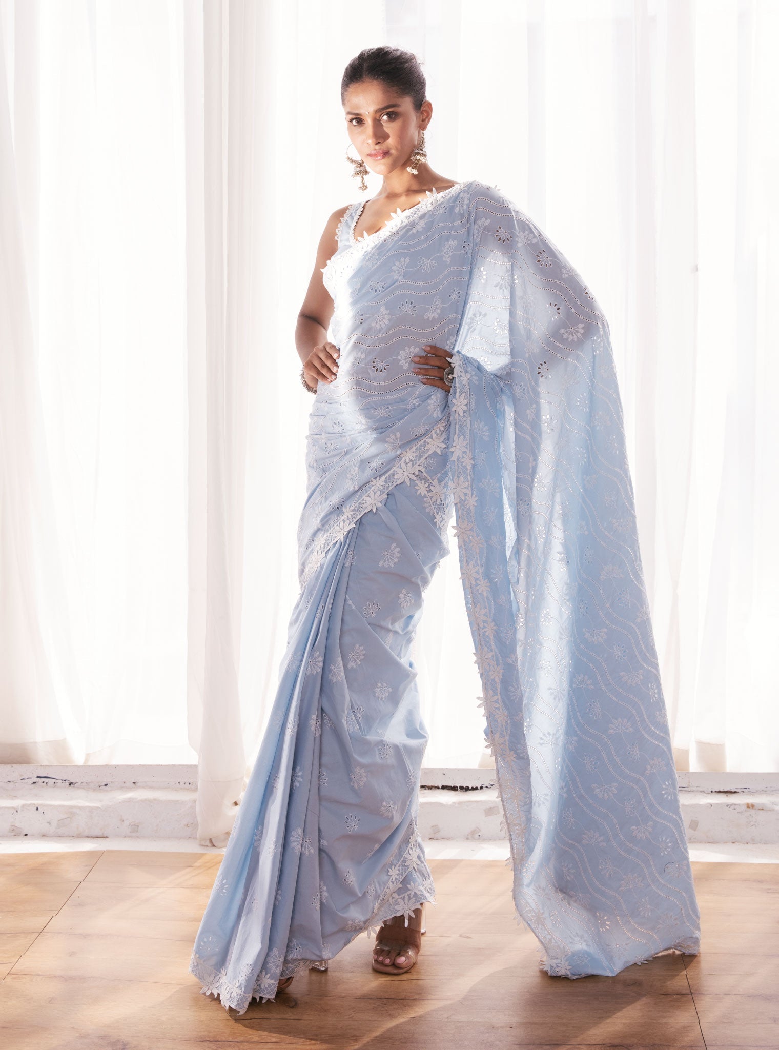 Mulmul Cotton Mirik Blue Saree