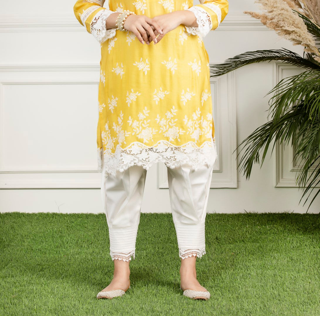 Mulmul Honey Cup Kurta With Front Pleated Pyjamas