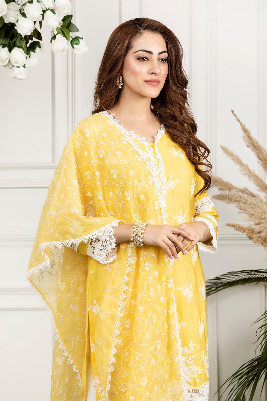 Mulmul Honey Cup Kurta With Front Pleated Pyjamas