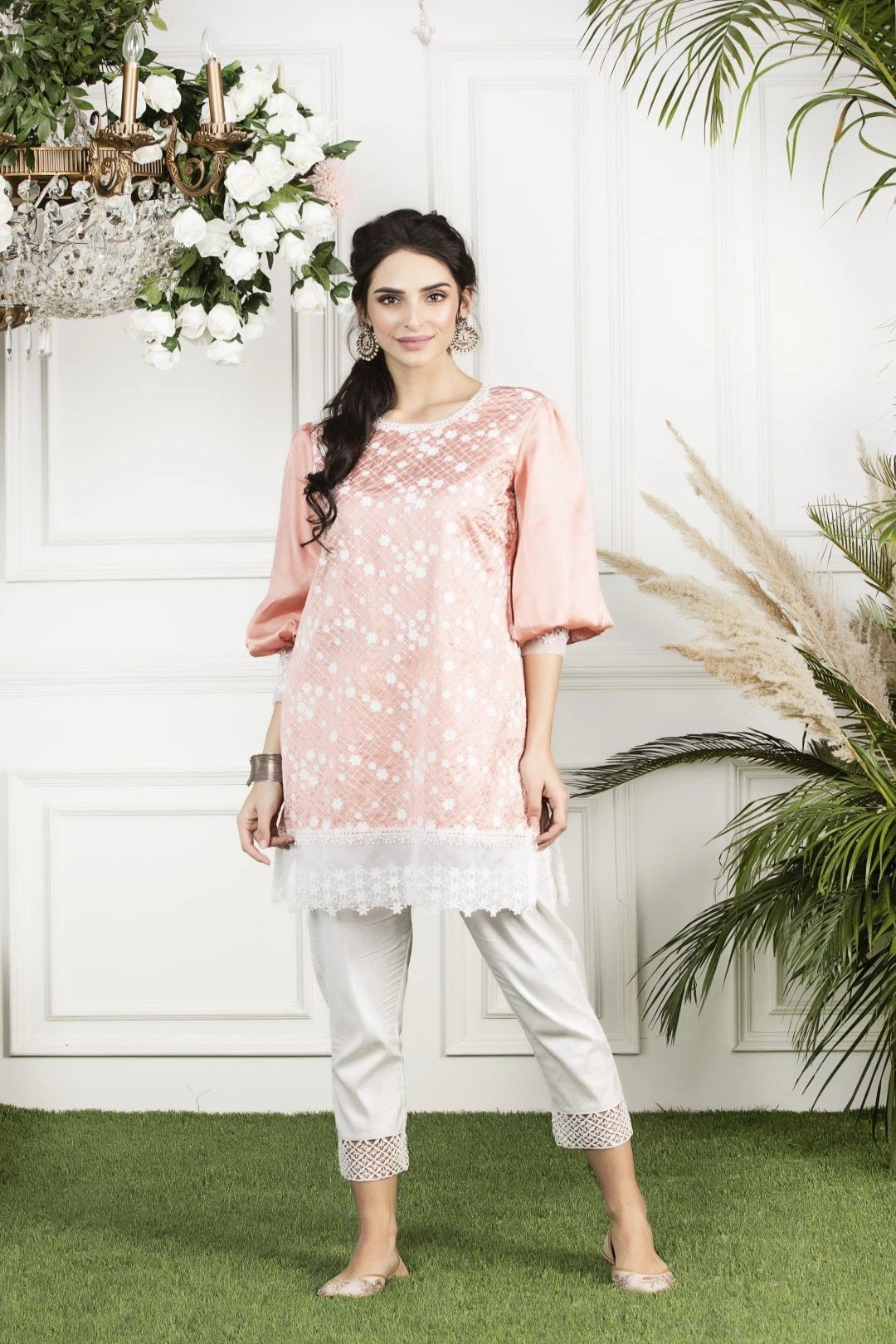 Mulmul Mimosa Kurta With White Fern Pyjamas