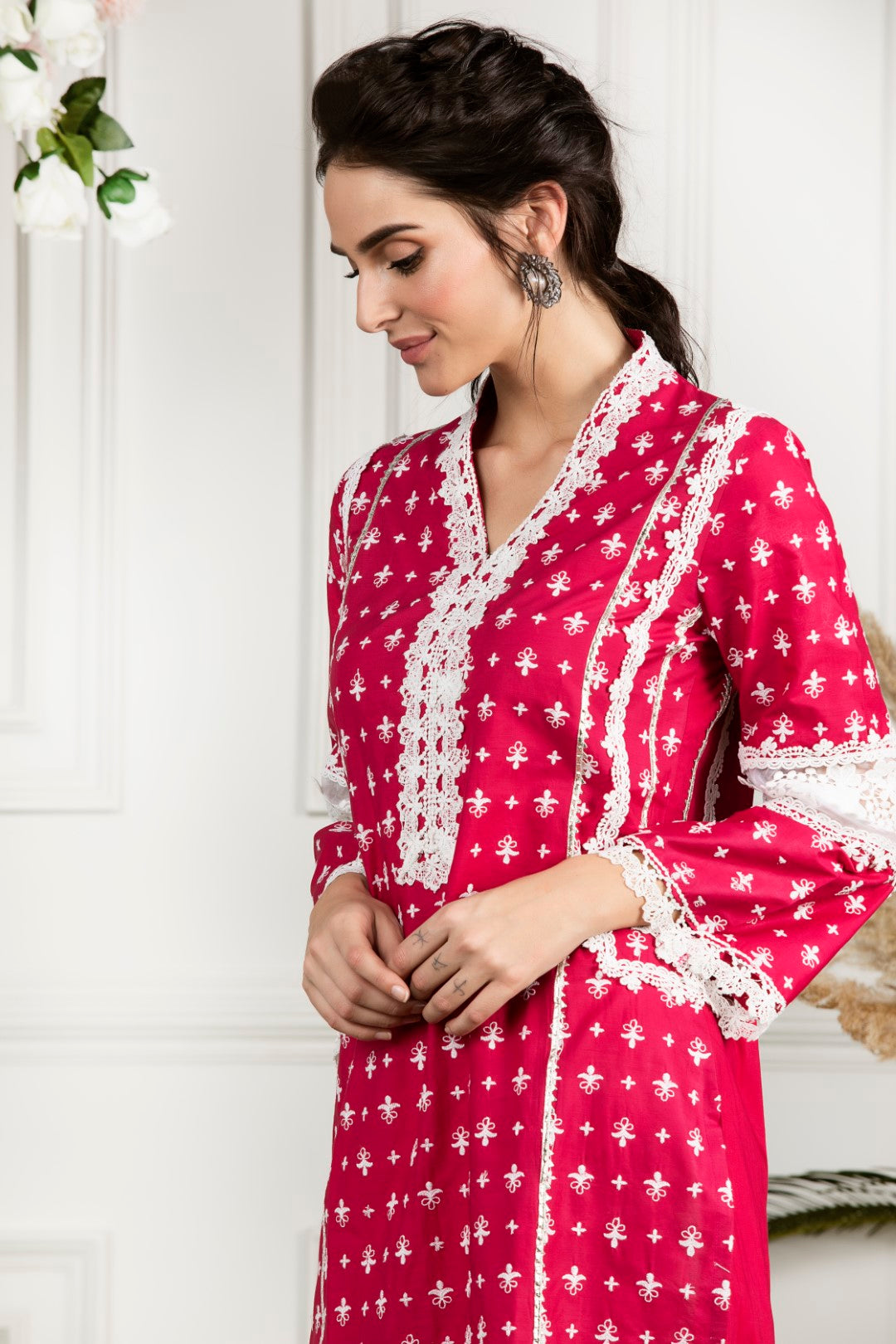 Mulmul Cotton WinterBerry Kurta With Mulmul Gota Daigonal Pyajamas