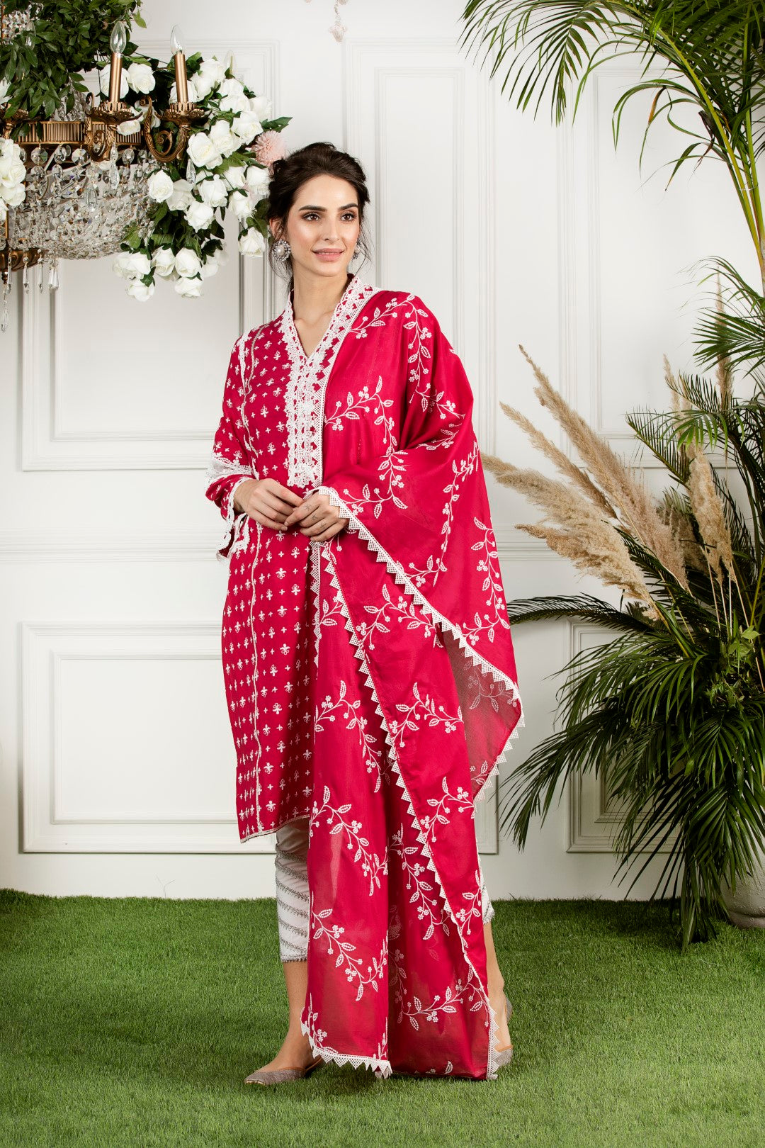 Mulmul Cotton WinterBerry Kurta With Mulmul Gota Daigonal Pyajamas