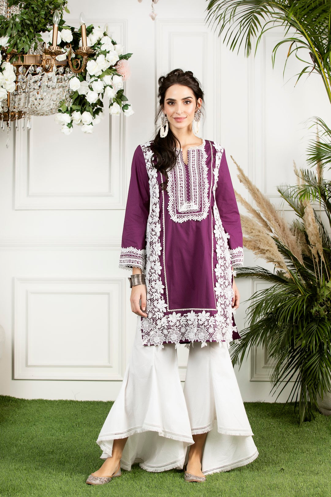 Mulmul Cotton Quill Kurta With Cotton Bellbottoms