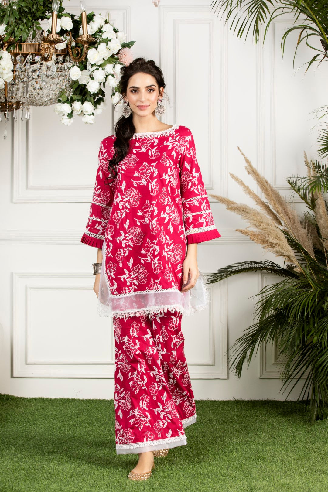 Mulmul Cotton Hydrangea Kurta With Mulmul Hydrangea Pyajama