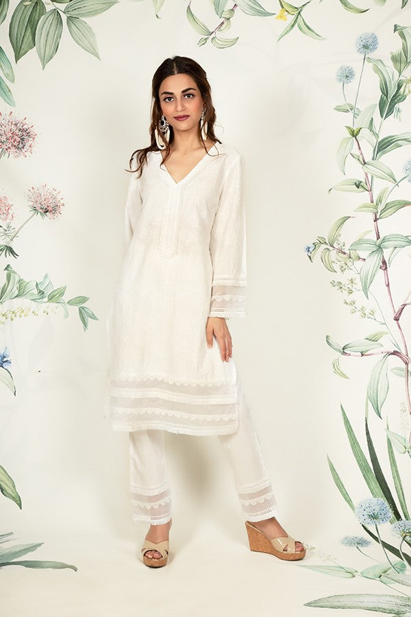 Thistle Kurta and Multi Lace Pyajama