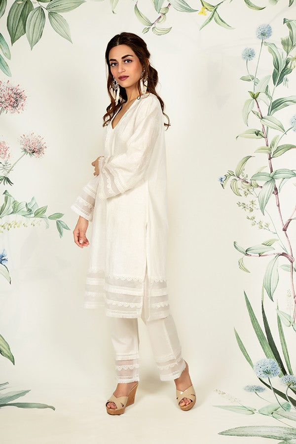 Thistle Kurta and Multi Lace Pyajama