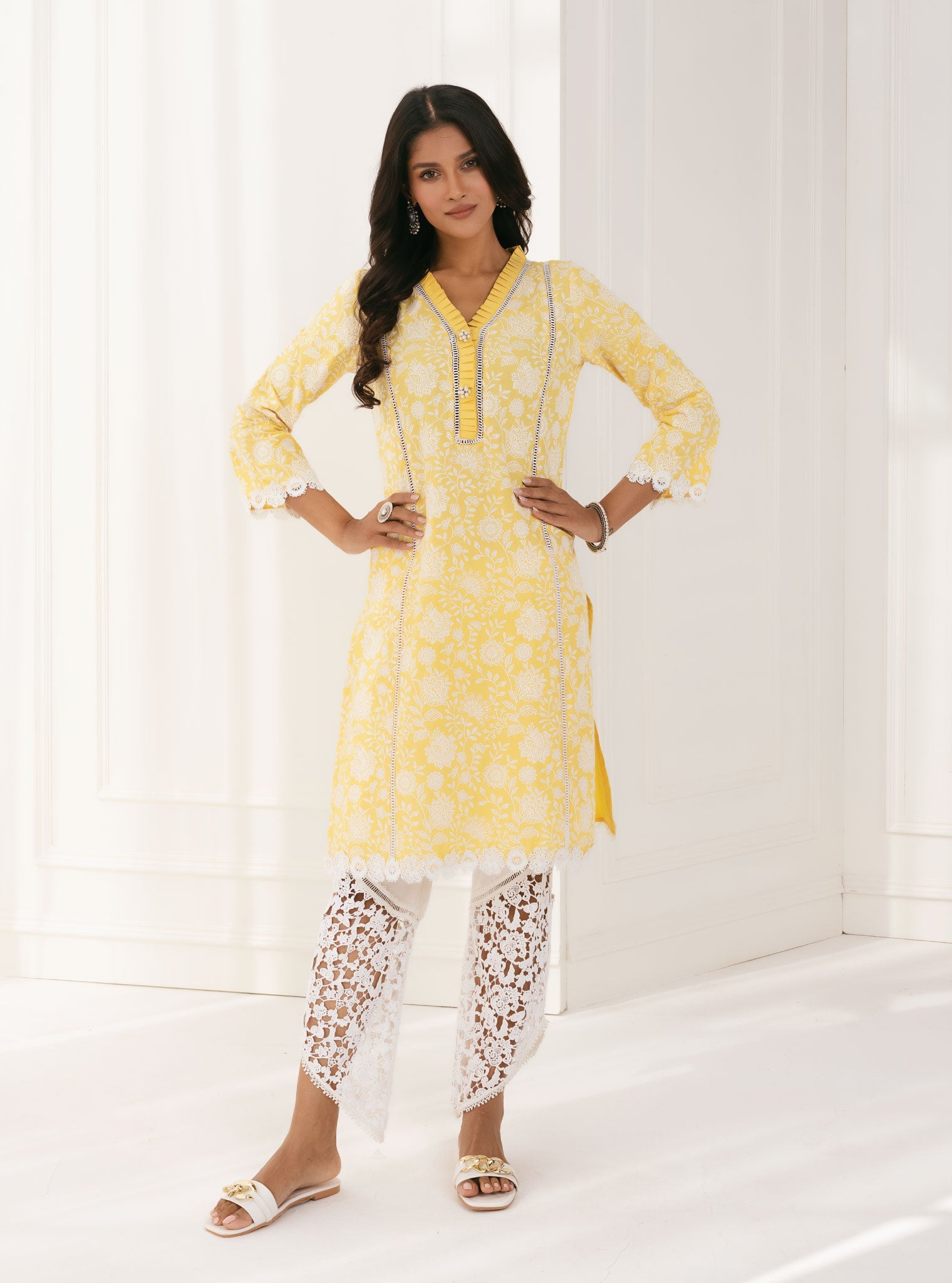 Mulmul Cotton Syari Yellow Kurta