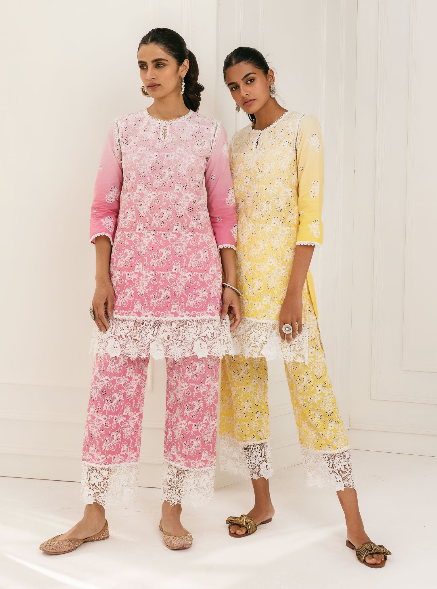 Mulmul Cotton Tista Pink Kurta With Tista Pink Palazzo